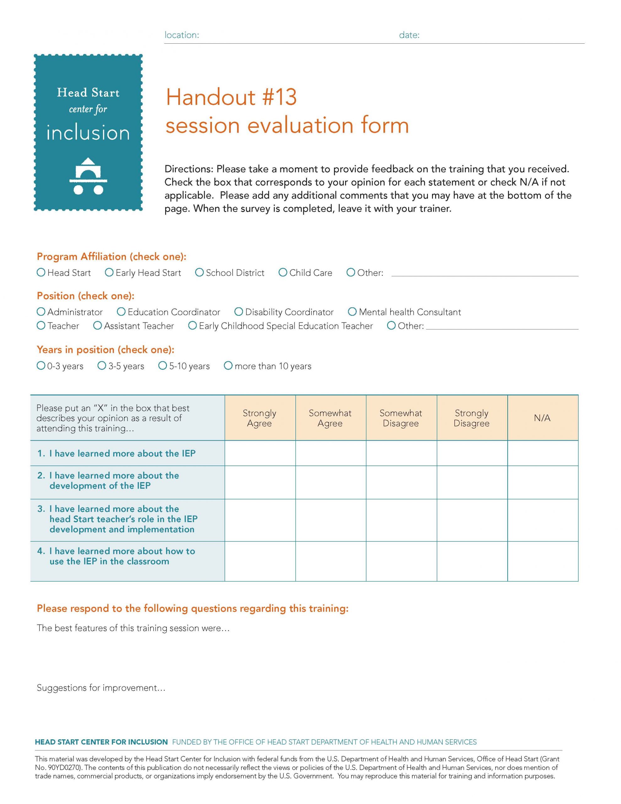 Session Evaluation Form