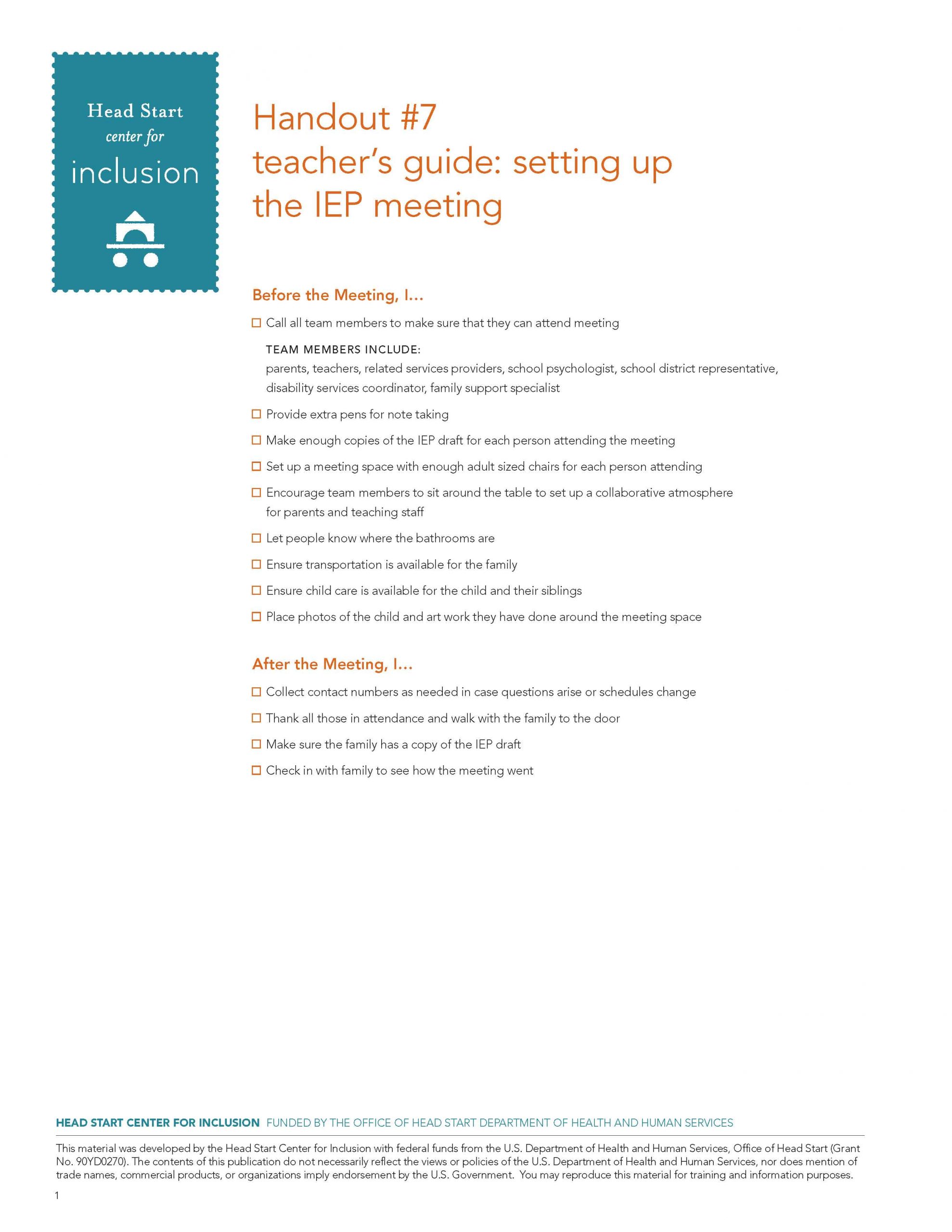 Teacher's Guide: Setting Up the IEP Meeting
